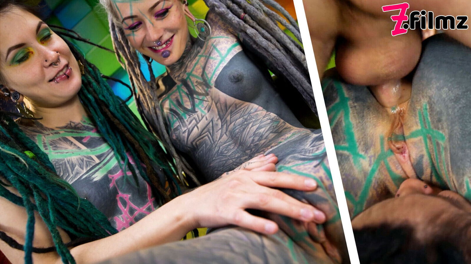 Alternative girls threesome with dick