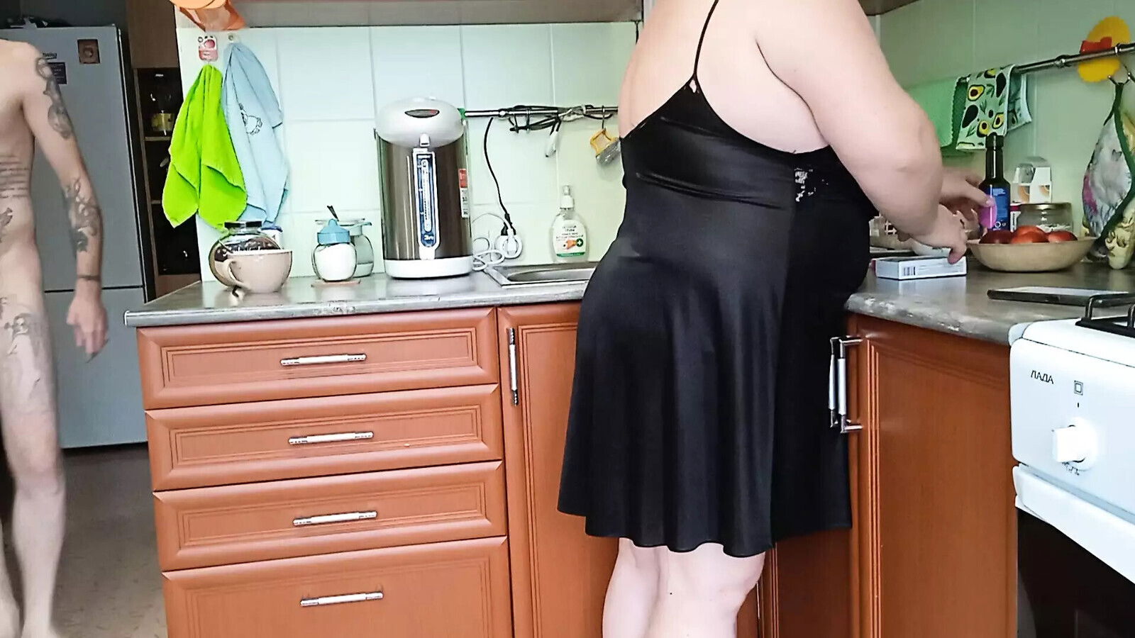 mother-in-law with erect penis began masturbate until