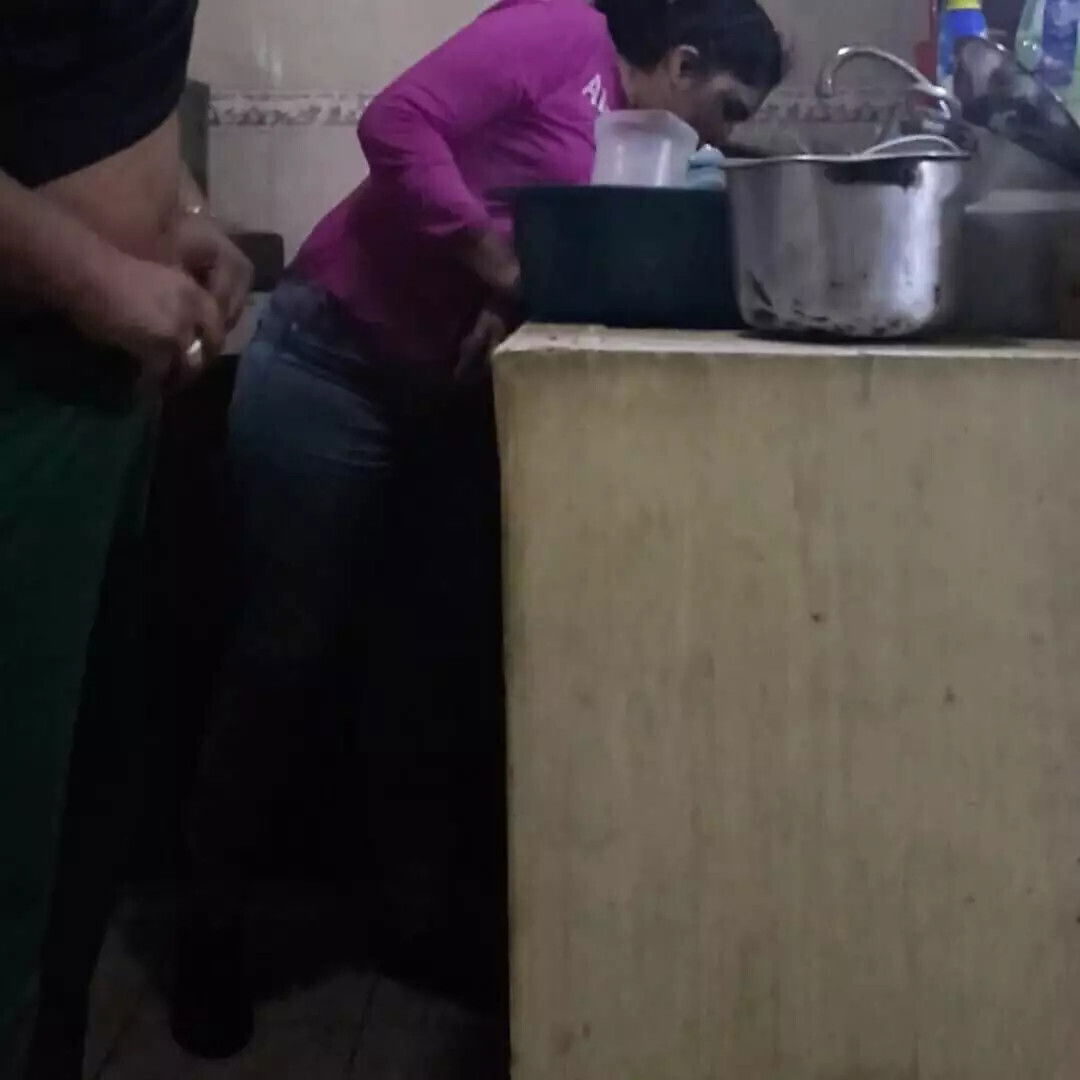 Maid fucked when washing dishes, almost caught wife