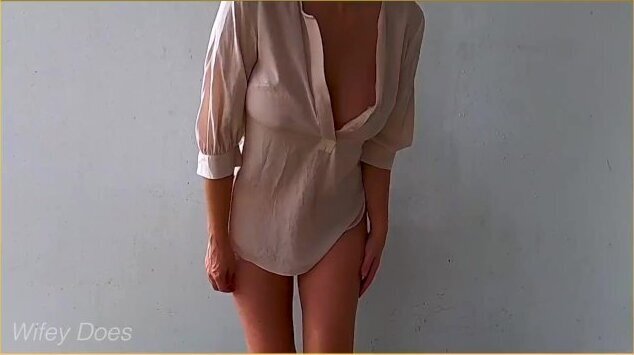 wife pink office shirt braless