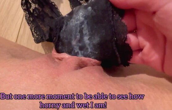 Worn three days panties close masturbation with captions! dirty pussy deserves cum!