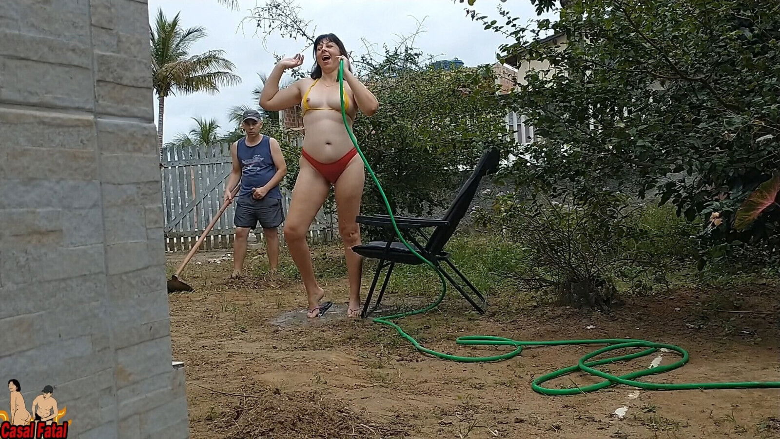 wife teasing gardener