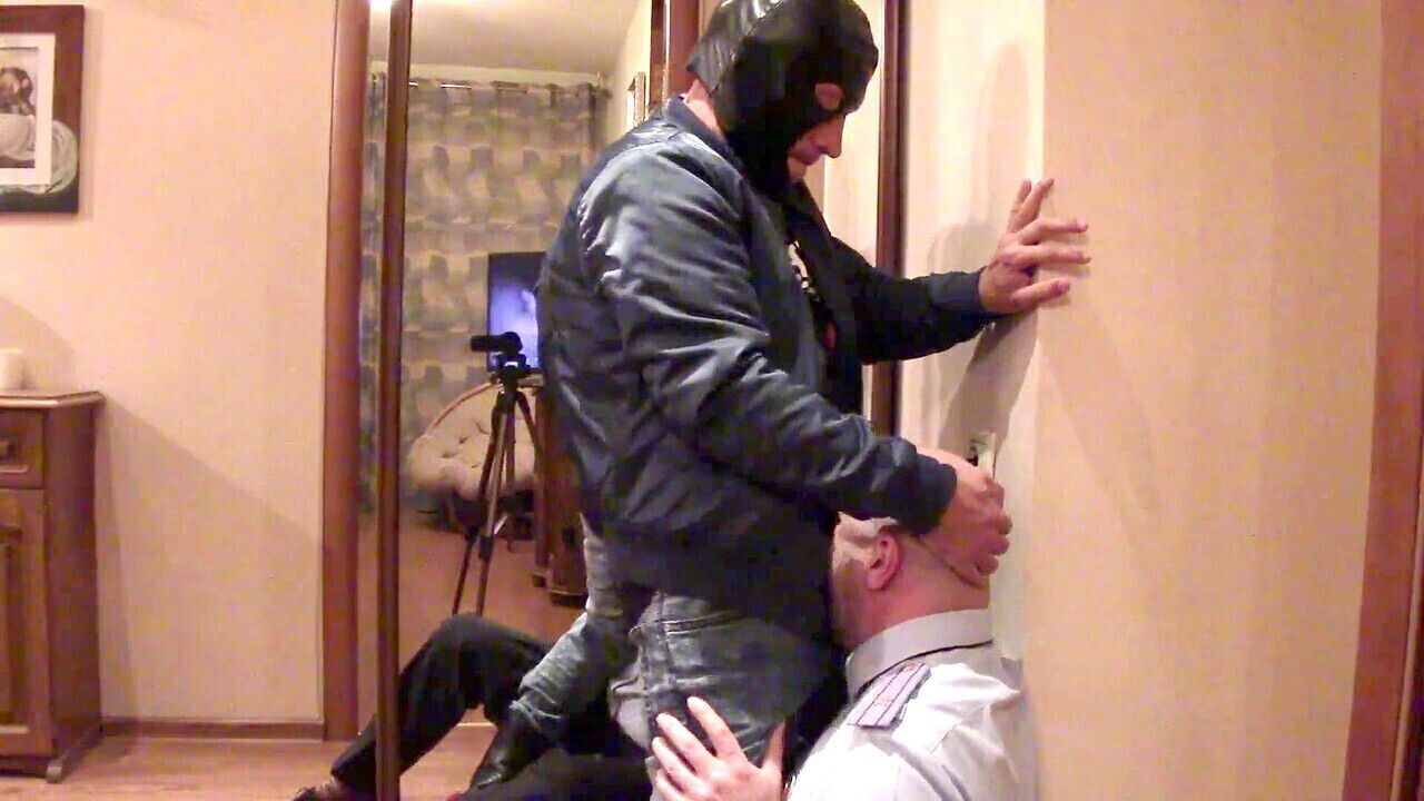 Intense BDSM Encounter: Dominant Skinhead Thrusts Enormous Shaft Deep Down Throat Policeman