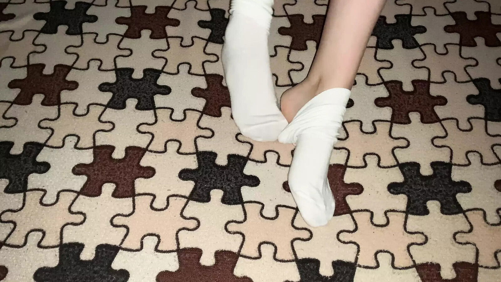 Gloria Gimson caresses sexy feet white cotton socks