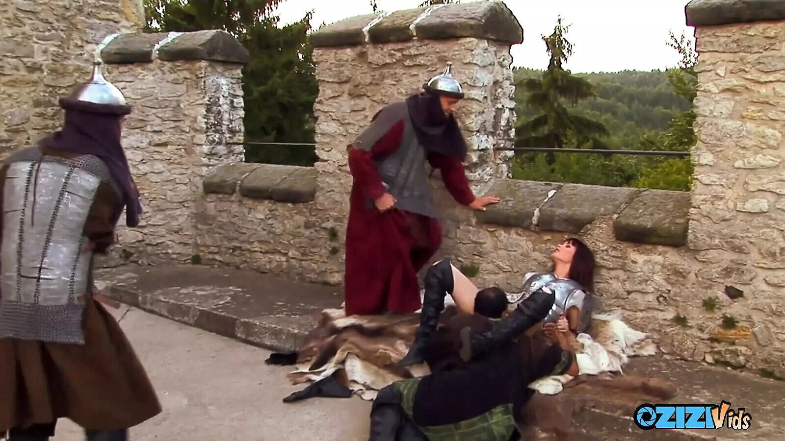 Warrior princess gets gangbanged after sword fight walls