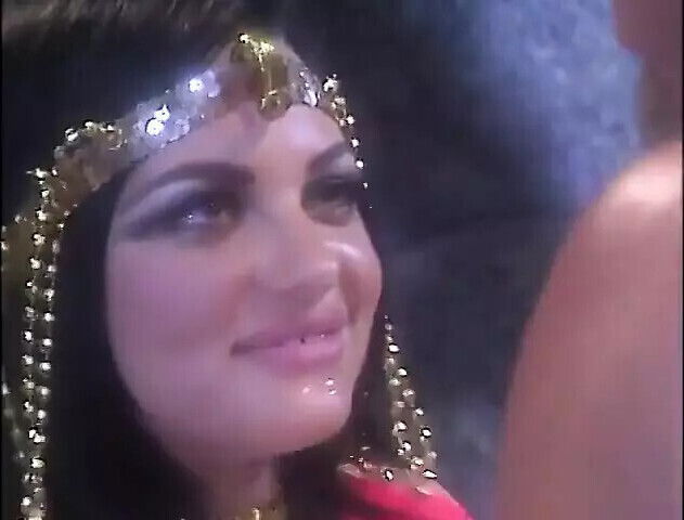 Sexy short haired brunette Cleopatra outfit takes cock, then huge cumshot