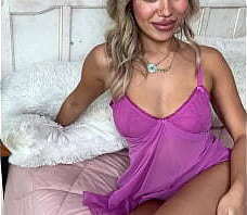 Luna Luxe Strips Pink Nightdress Plays With Herself
