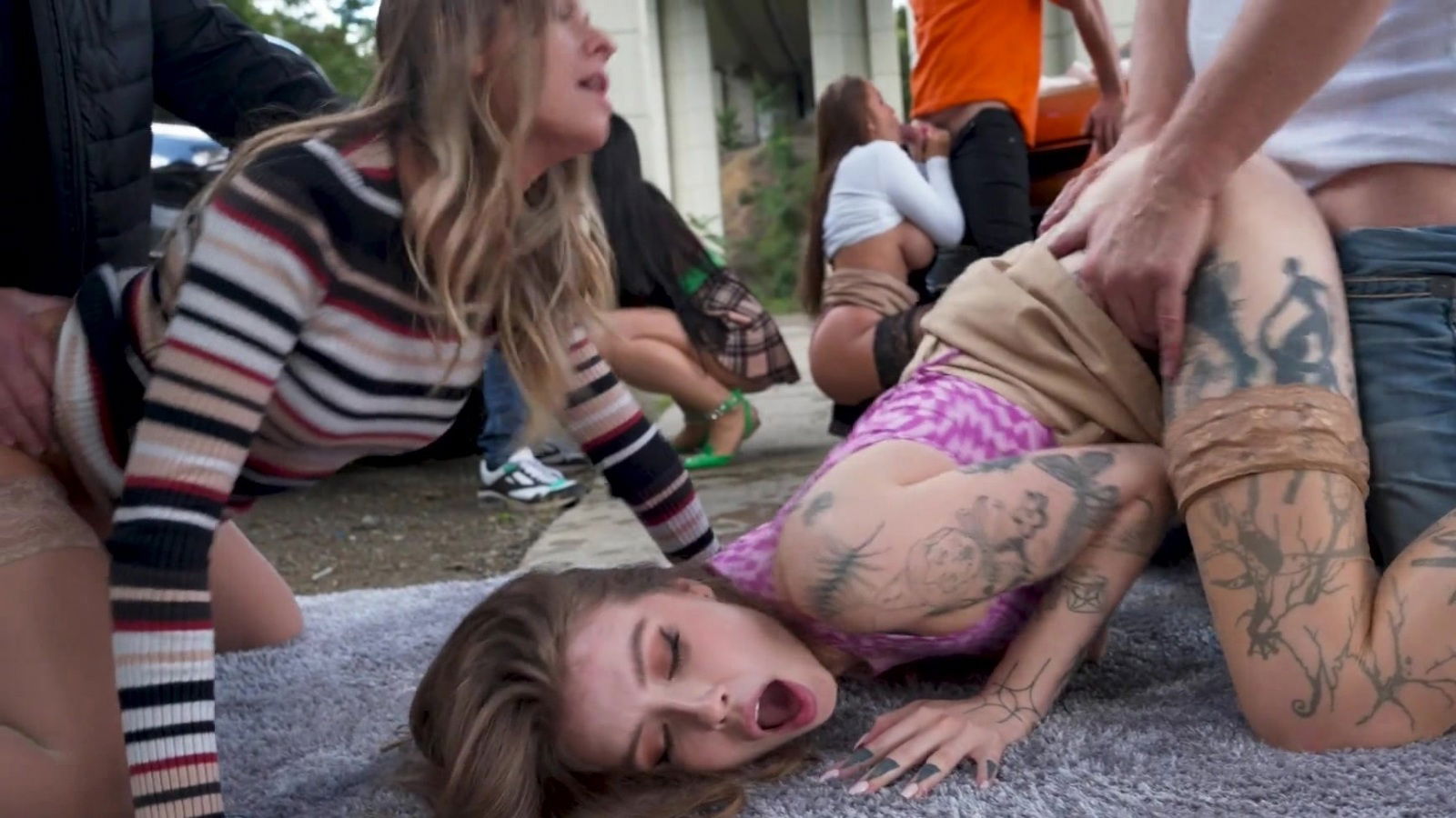 Three insatiable bitches getting fucked public