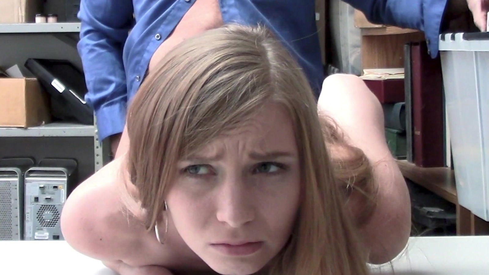 Skinny bimbo with small cans punished with throbbing boner