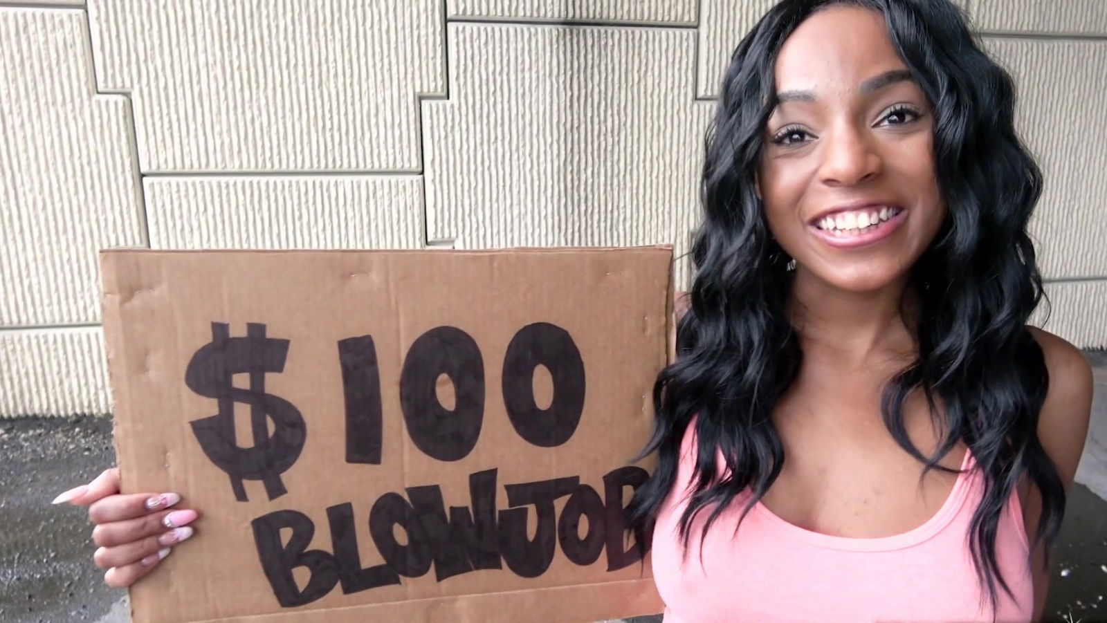 Fresh faced ebony gives pussy some cash