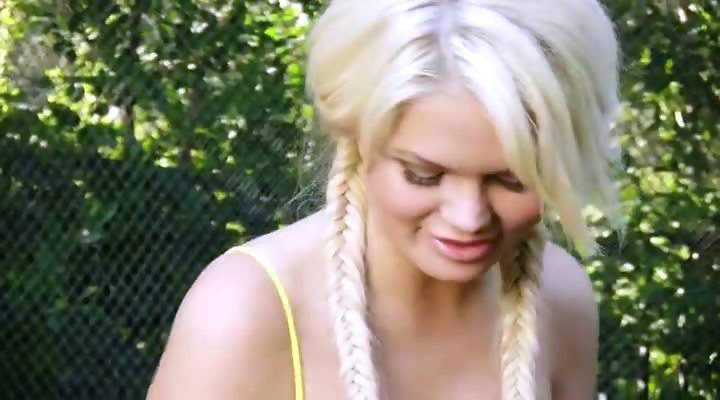 Cute naughty blonde Alexis Ford plays golf outside teases with impeccable body