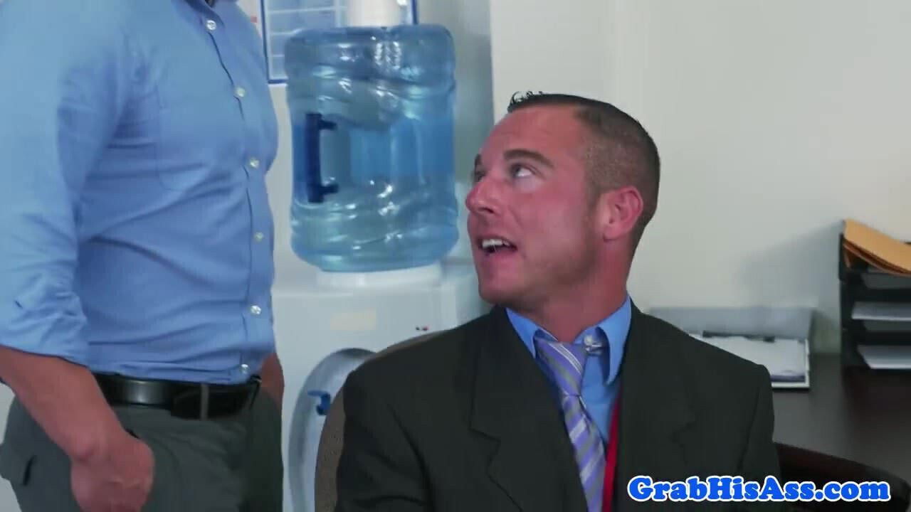 Interracial hunk analy punished in office trio