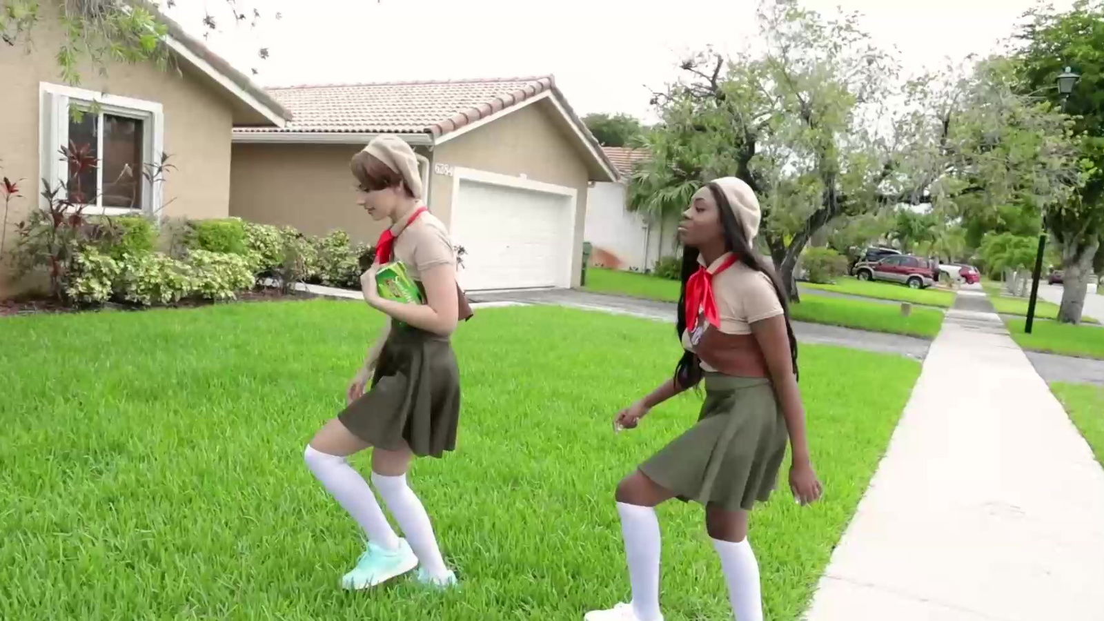 Ambitious girl scouts Alina Belle Tori Montana distract rich neighbor steal cash