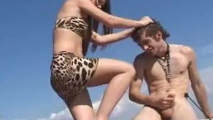 Slave trampled ballbusted rock outdoors