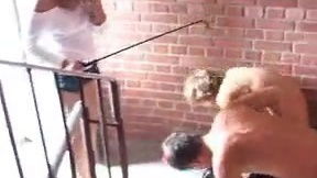 Femdom punishing male slaves stairs