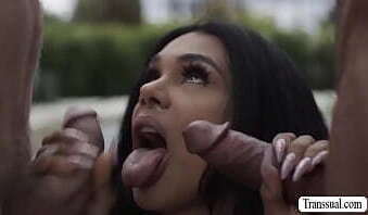 TS Eva Maxim lets basketball players fuck her ass