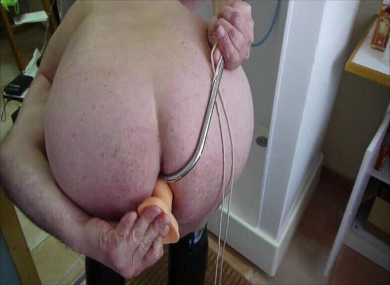 Ball hook inside rectum and pantyhose for hot wank 001