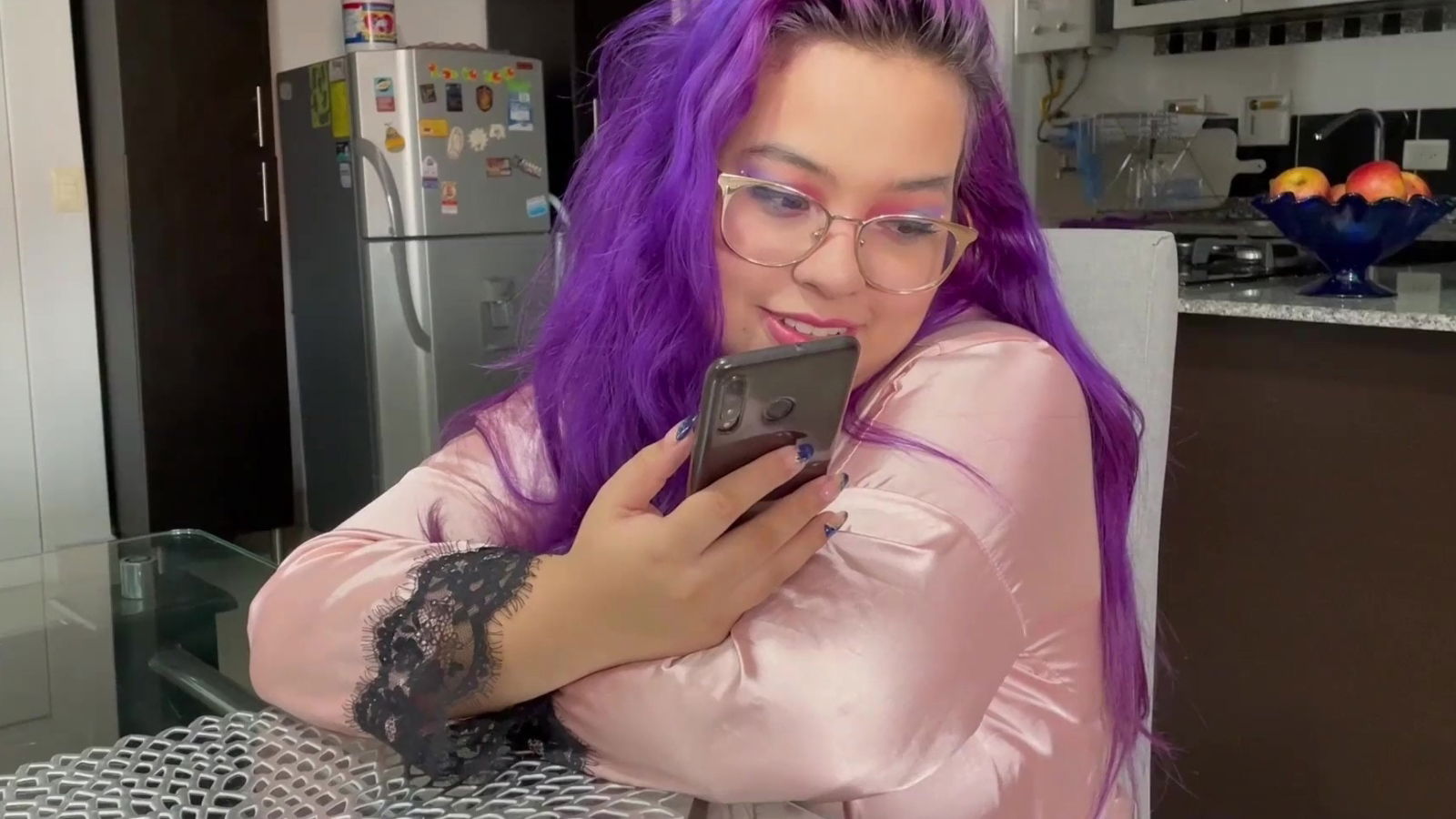 Cute chubby Latina enjoys huge dildo while cheating husband