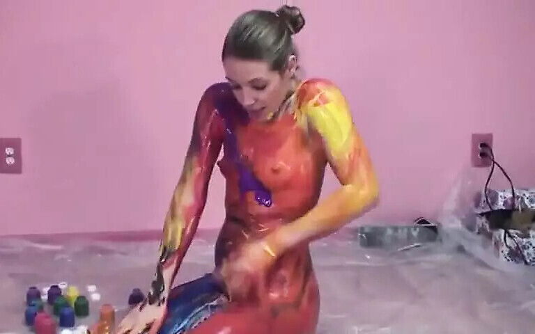 Small-titty slut gets messy with paint room