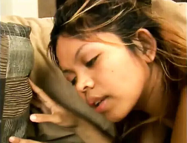 Young Latin cutie Melody with slant likes comb while hairy bush with massive pecker