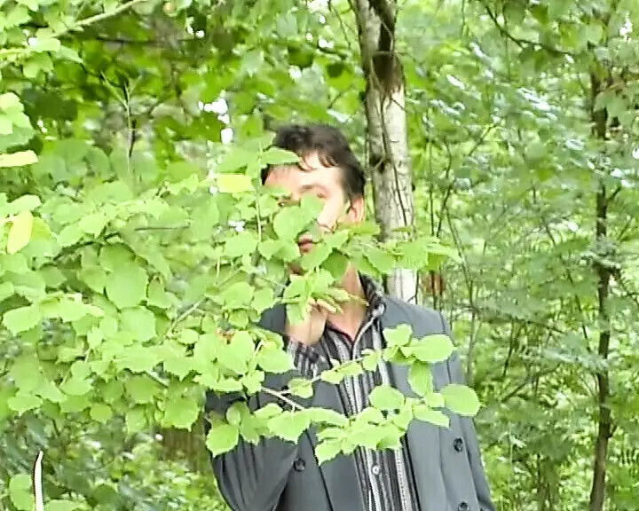 good-looking German satisfies cocks outdoors