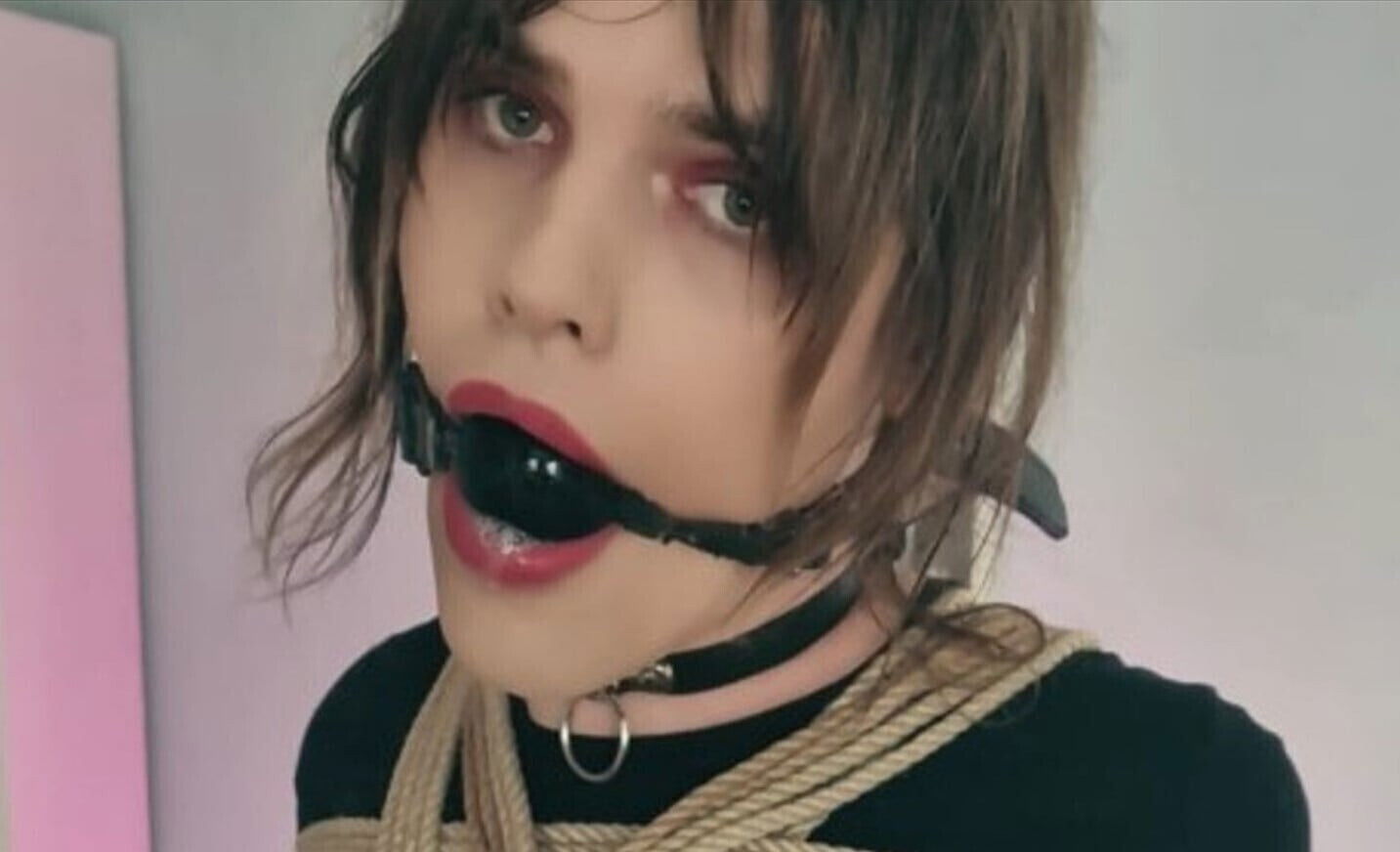 Trans Girl KillKitty Ball Gagged Pole Tied Vibed Forced Orgasm Panties