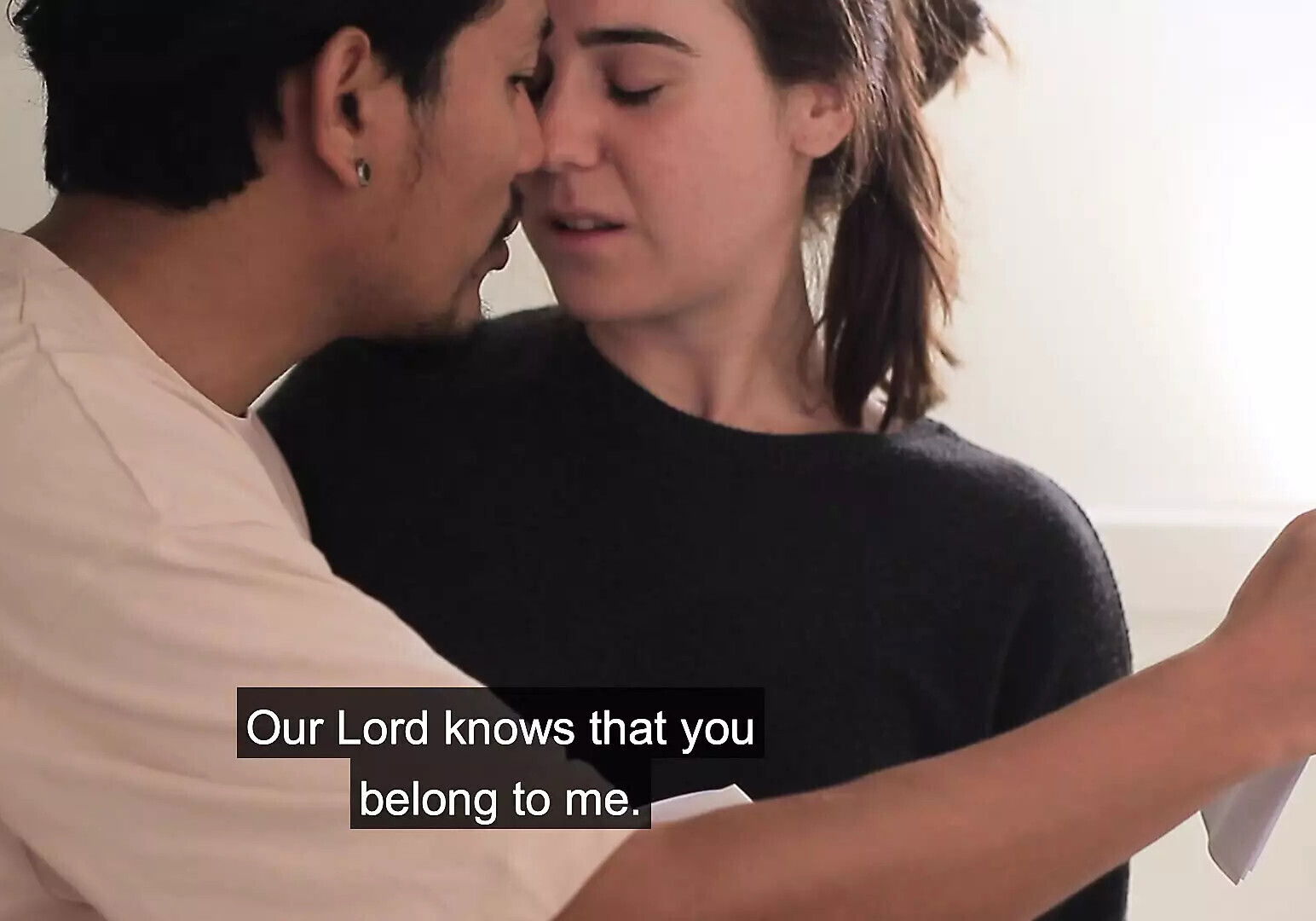 roommates fool around while rehearsing script.