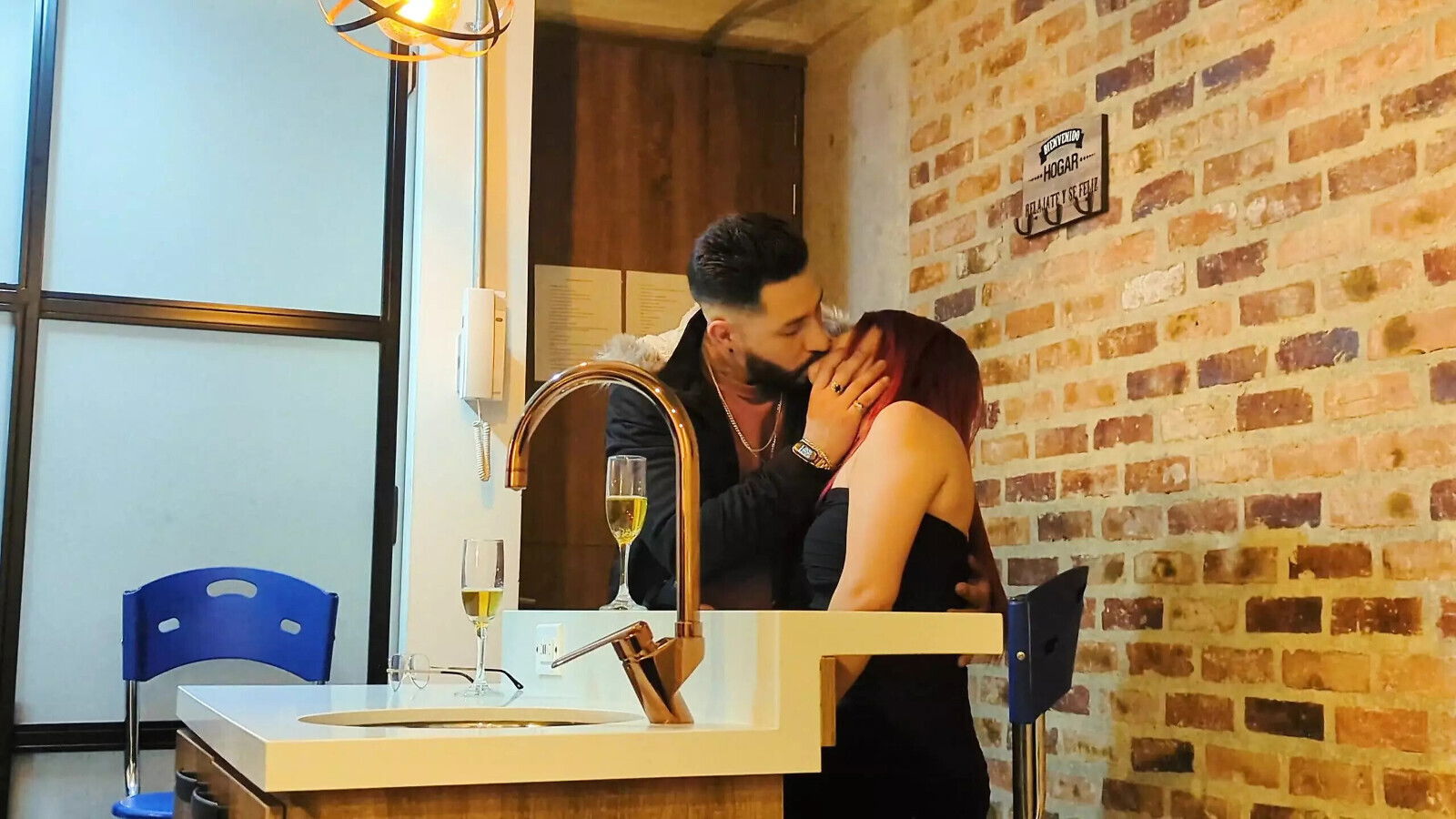 Johnny delicious redhead, took house have glass wine.