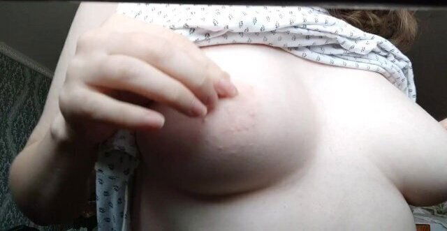 POV: playful touches breasts with nipples shows hairy armpits