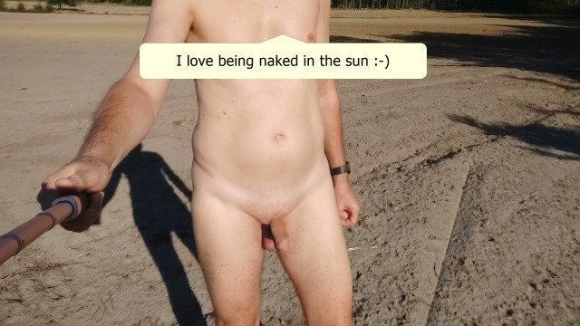 Completely naked walk through forest field