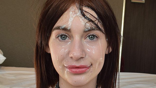 Petite year gets massive facial cumshot from casting