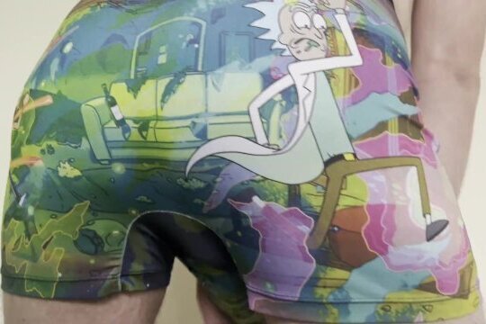 Twink undies Rick Morty Freegun colorful boxers masturbation