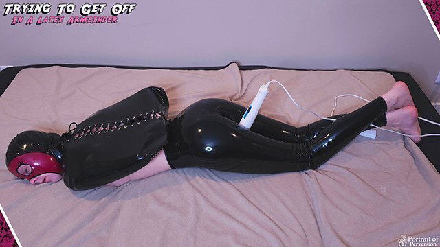 Tiny Bondage Slut Trying Latex Armbinder Breath Play Hood