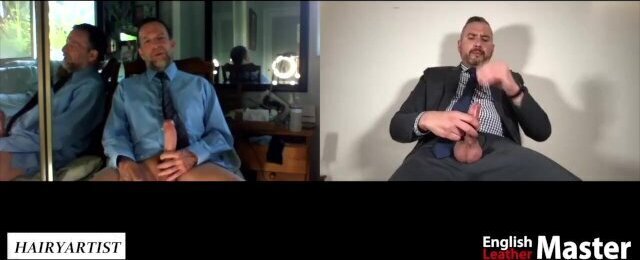 Two business men discuss humiliating a chastity employee and stroke big dicks verbal humil PREVIEW