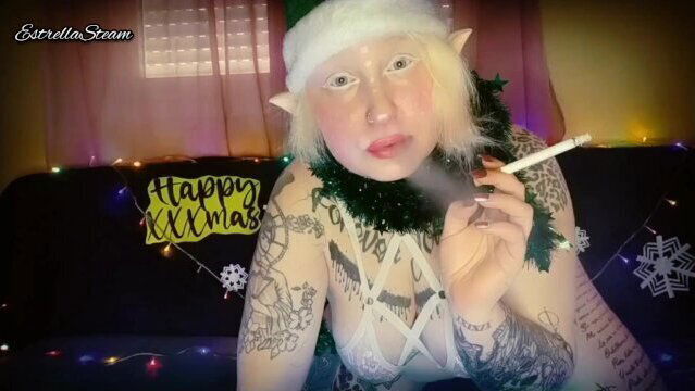 smokes while staring