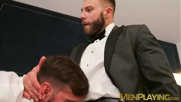 Sexy butlers help load their mouth