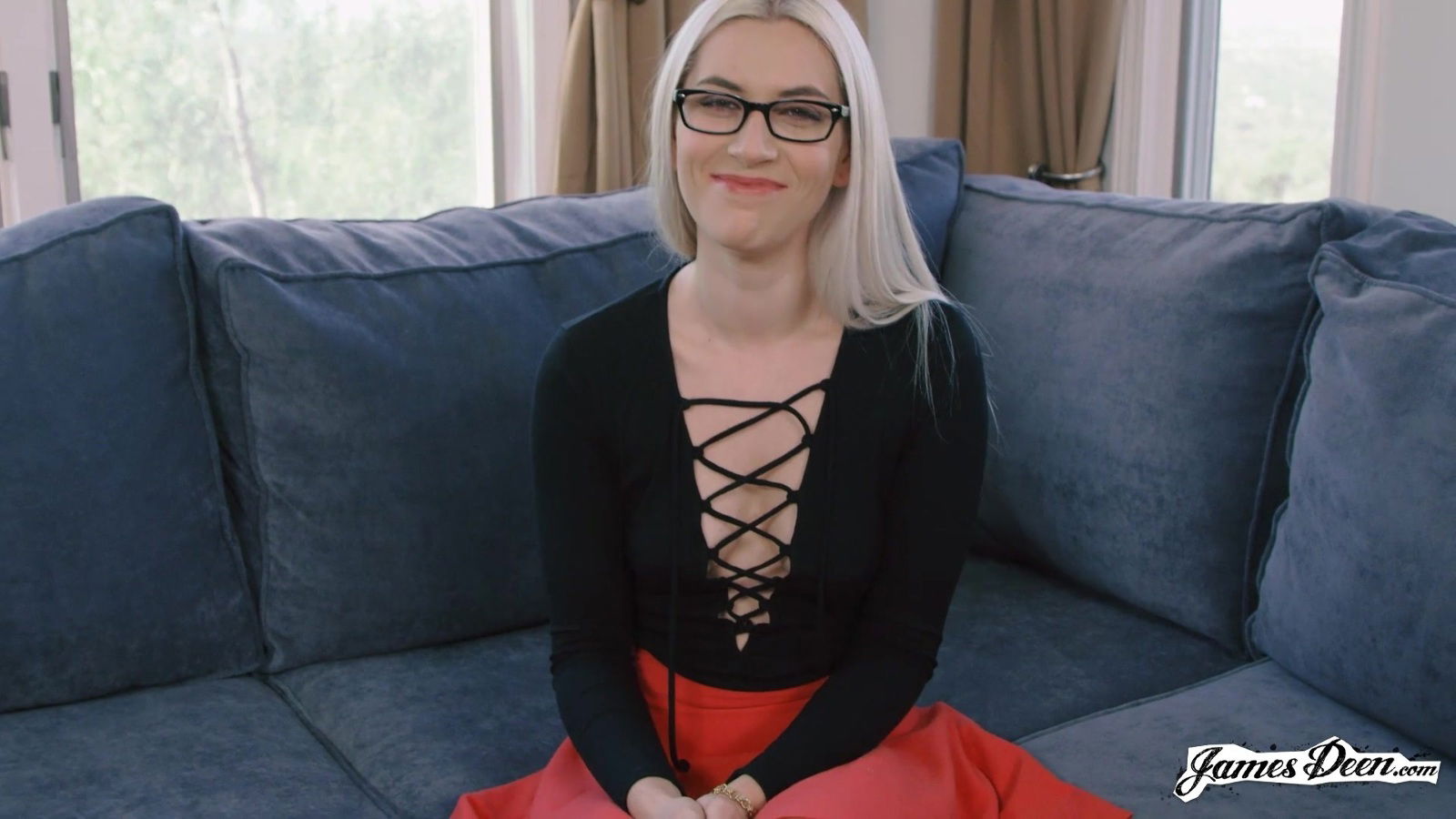 Flexible blonde Niki Snow with glasses spreads legs fucking