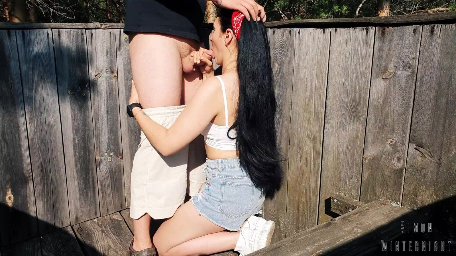 Astonishing brunette gives head outside