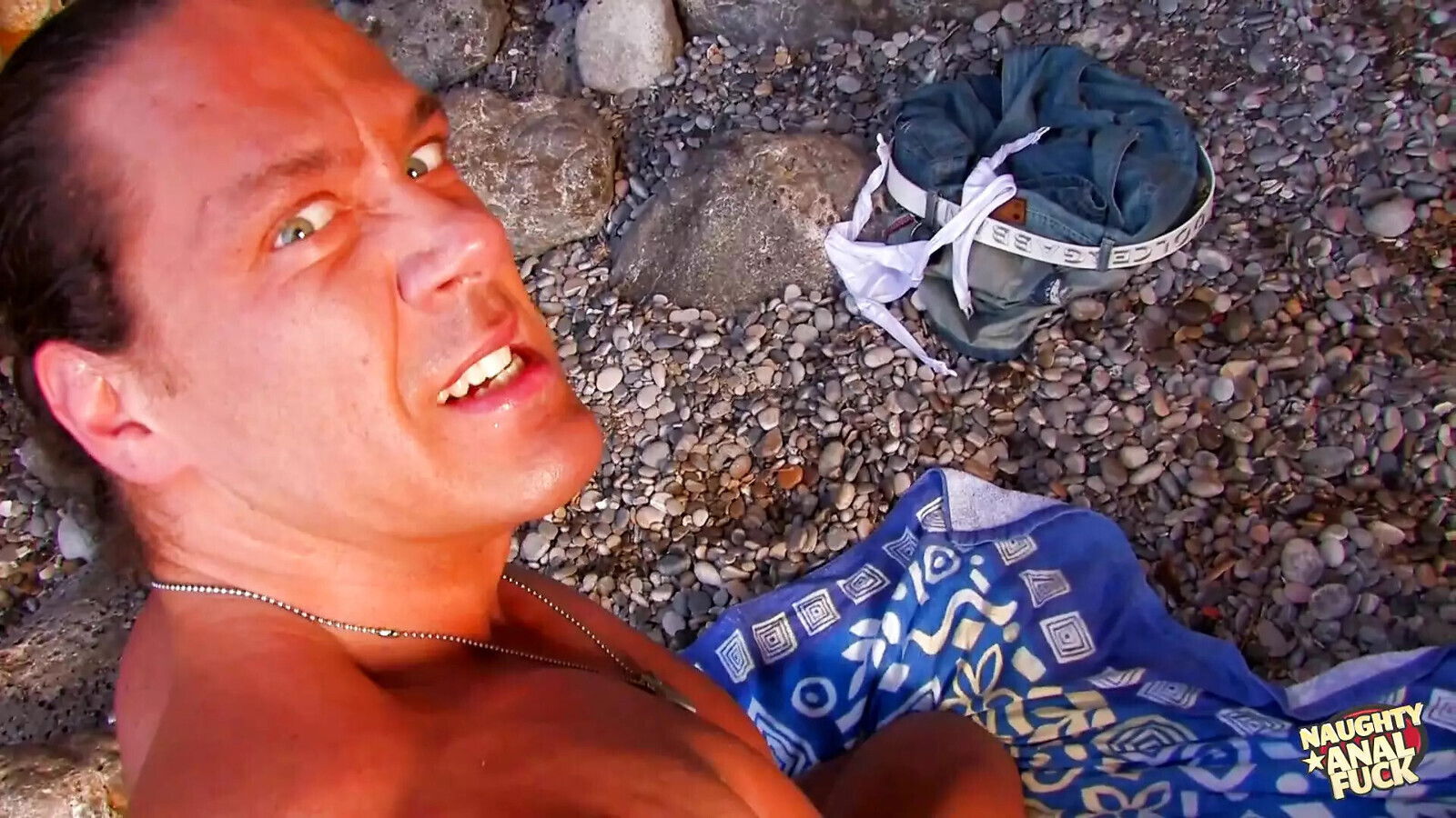 blonde French slut gives mouth, pussy, asshole secluded beach