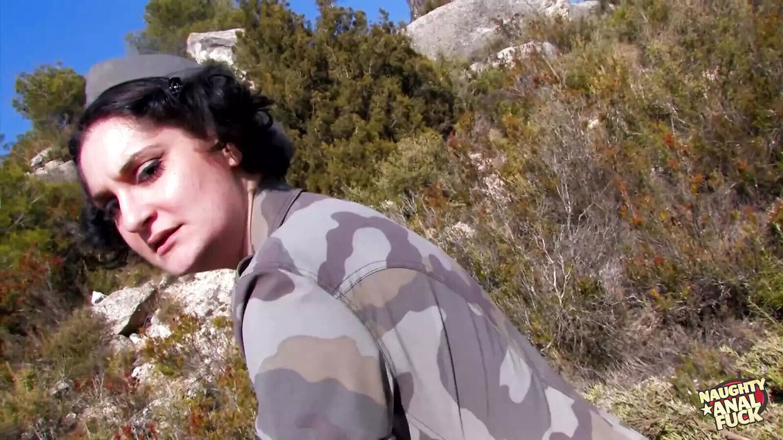 Having outdoor army uniforms huge turn brunette