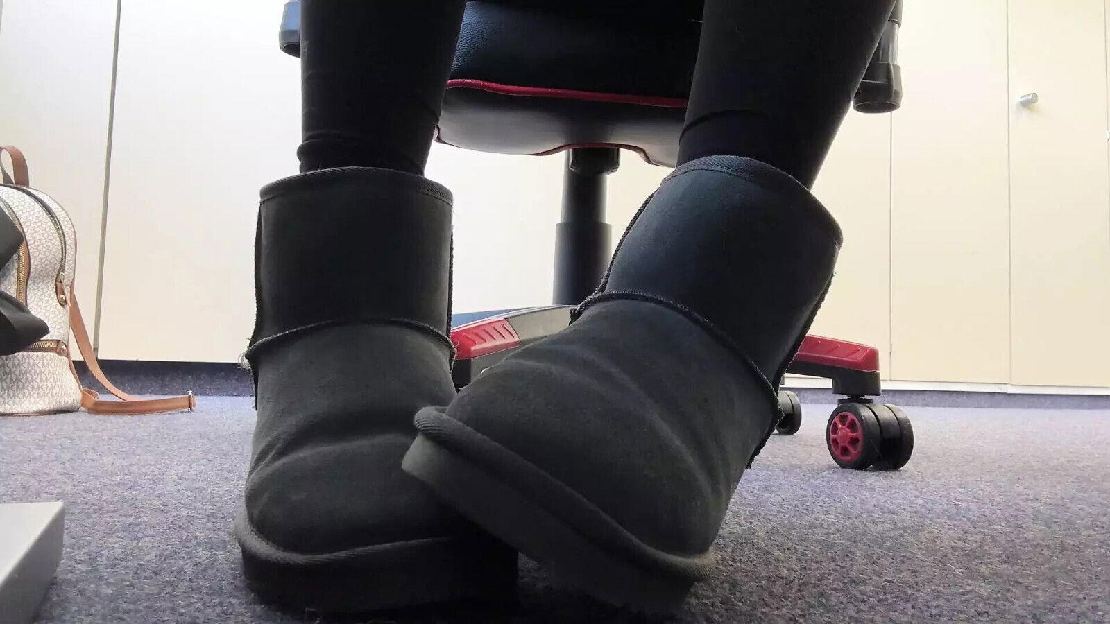 Showing nylon soles while working
