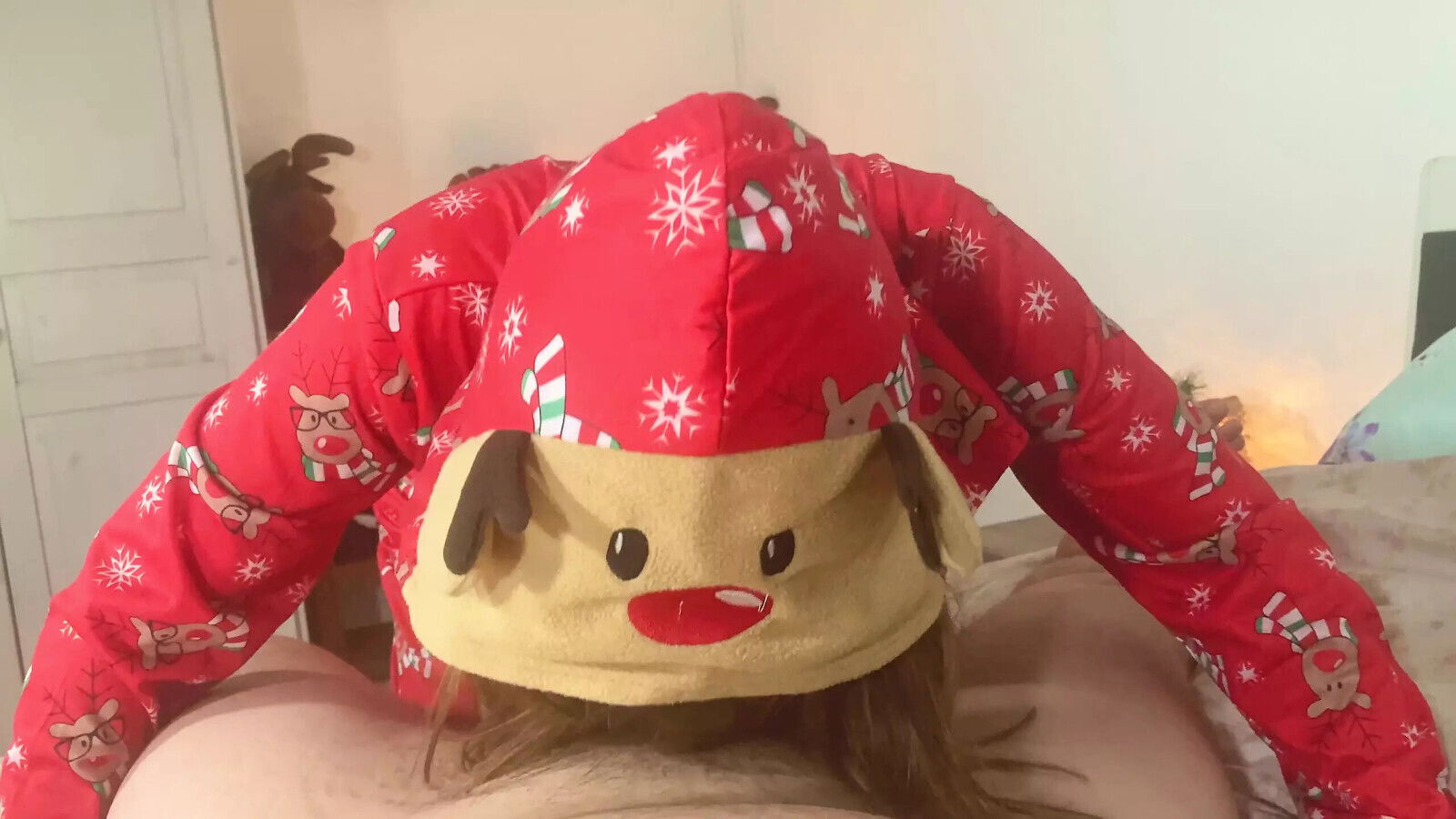 Unwrap Christmas present fill with creampie. Holiday mood with more sex.