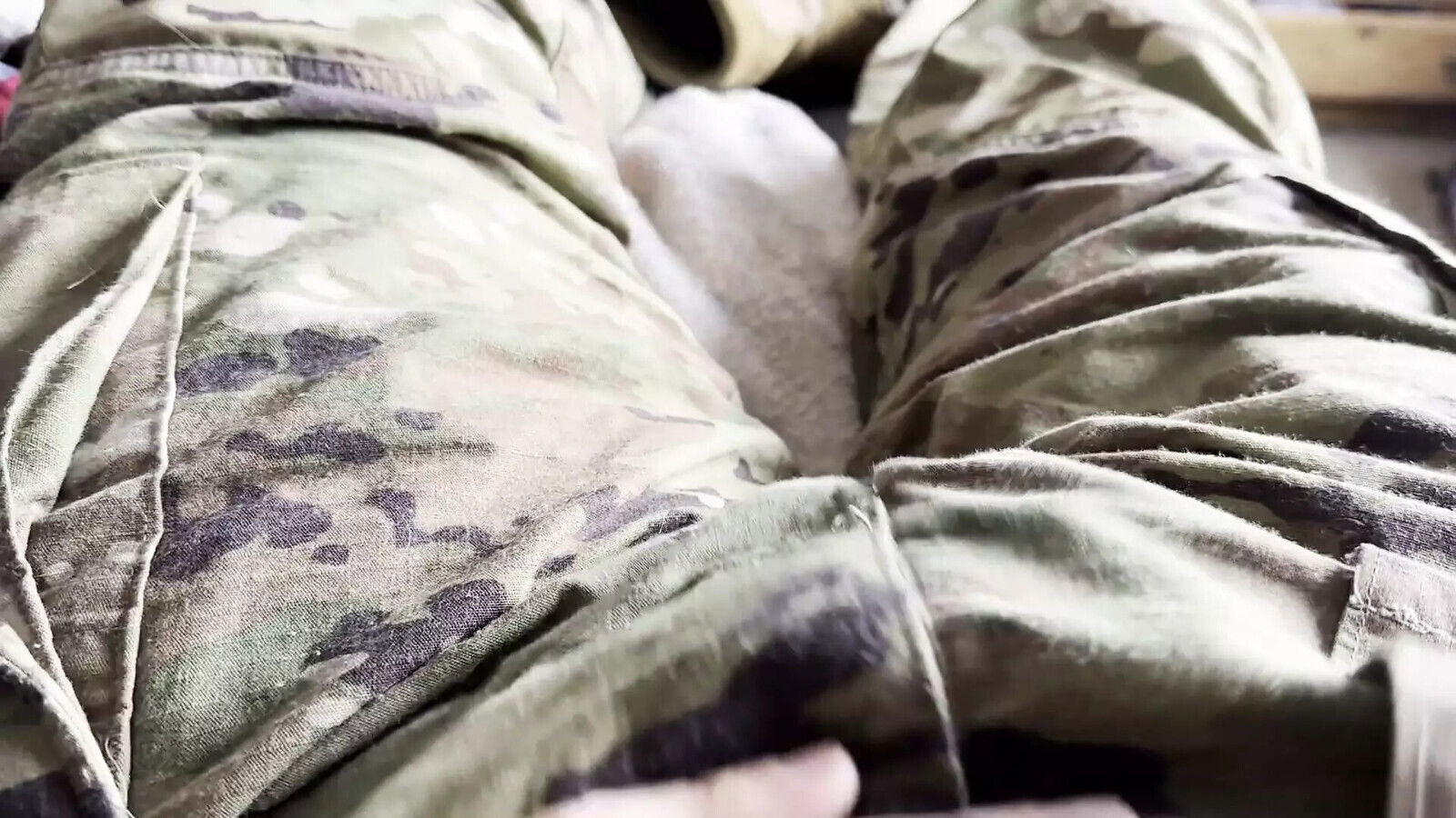 Army soldier strips boots reveals swimsuit under uniform jerks throbbing
