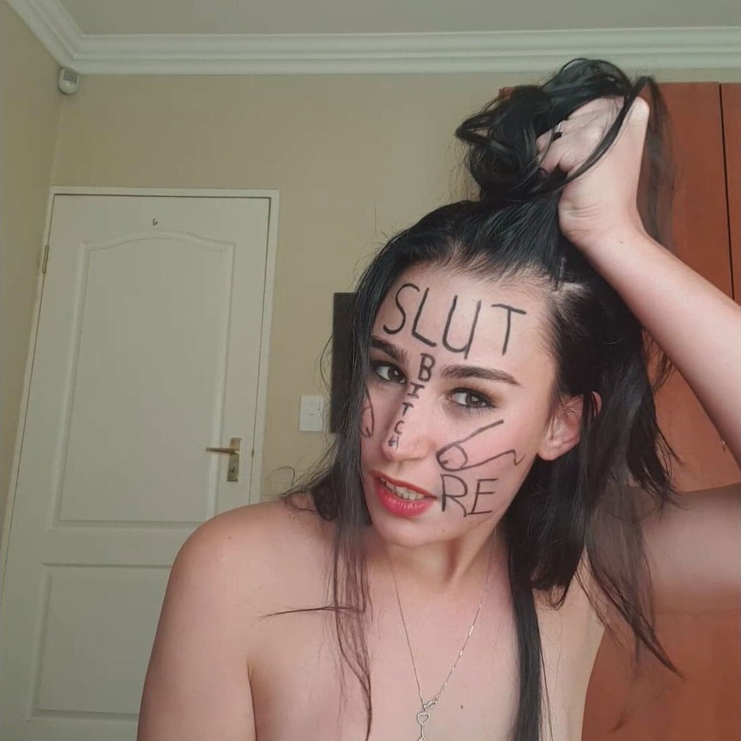 Dirty talking slut degrading herself, body writing