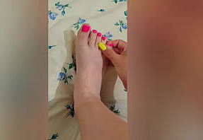 Young strokes sexy feet with pink pedicure LuxuryOrgasm
