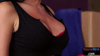 Femdom MILF enjoys watching stroking guy while she undresses