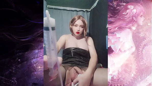 girl plays with syringe