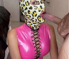 LATEX CAT HOOD GIRL DEEPTHROATING COCK AND BEING BENT OVER DOGGY STYLE
