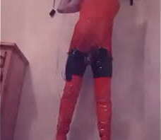 Selfbondage in chastity cage