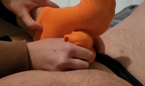 Socksjob with Orange Socks Onlyfans Mistress Darkshine
